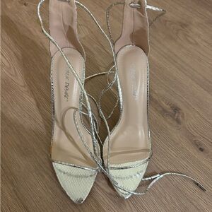 Public Desire Silver and Cream Strappy Heels